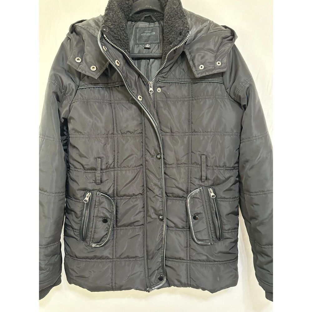 Miss London Black Label Women's Black Puffer Jacket with Removeable Hood Size M